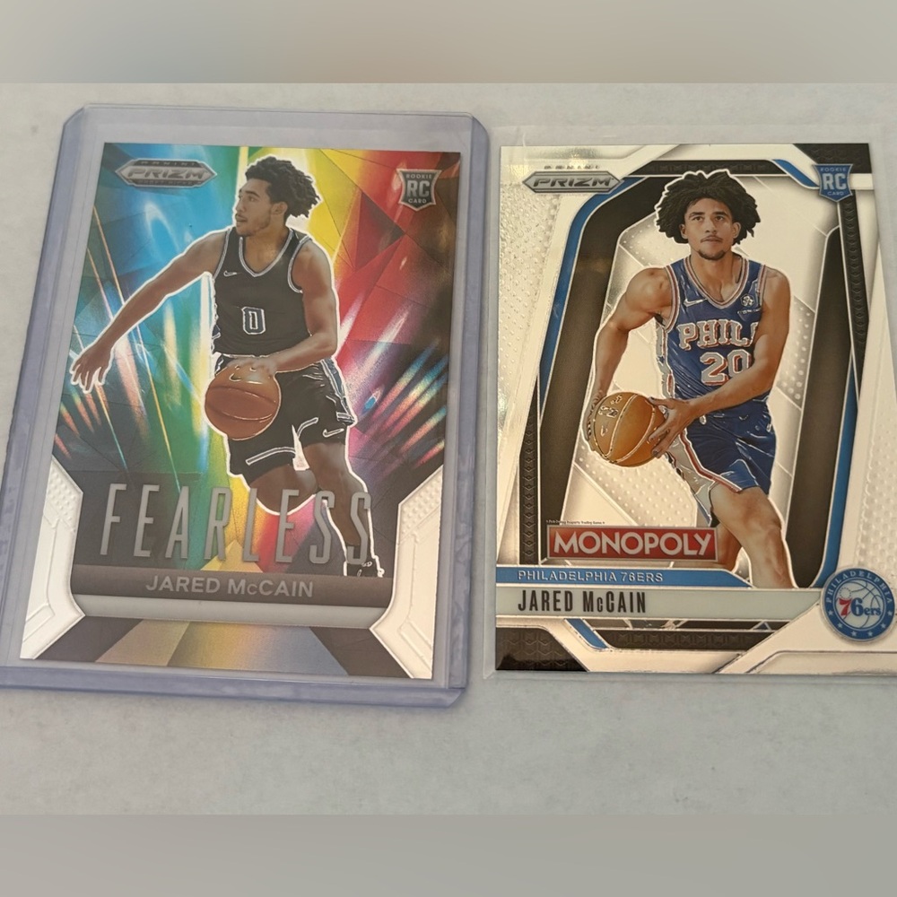 NBA Jared McCain Rookie Basketball Cards Fearless Panini Prizm and Monopoly